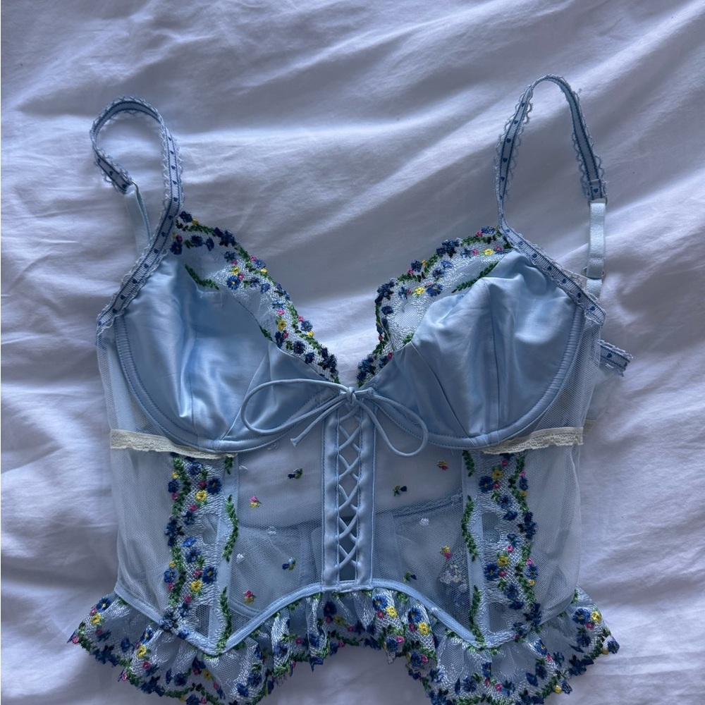 Floral Embroidered Blue Bustier